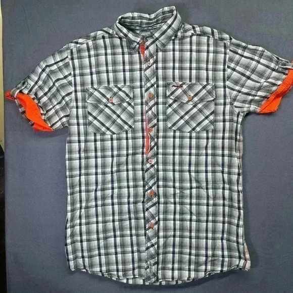 Polaris Rzr Sand Dunes Button down Shirt Mens L plaid Orange RZR sxs comfy 0734 - Picture 1 of 7
